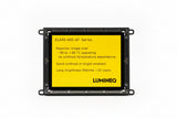 Lumineq display with technical specifications on a yellow background